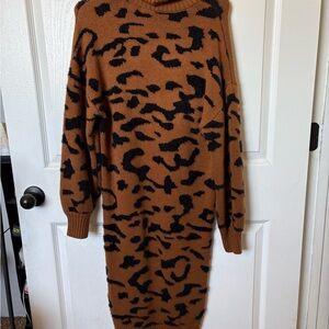 JustFab Brown and Black Cowl Neck Sweater Dress
